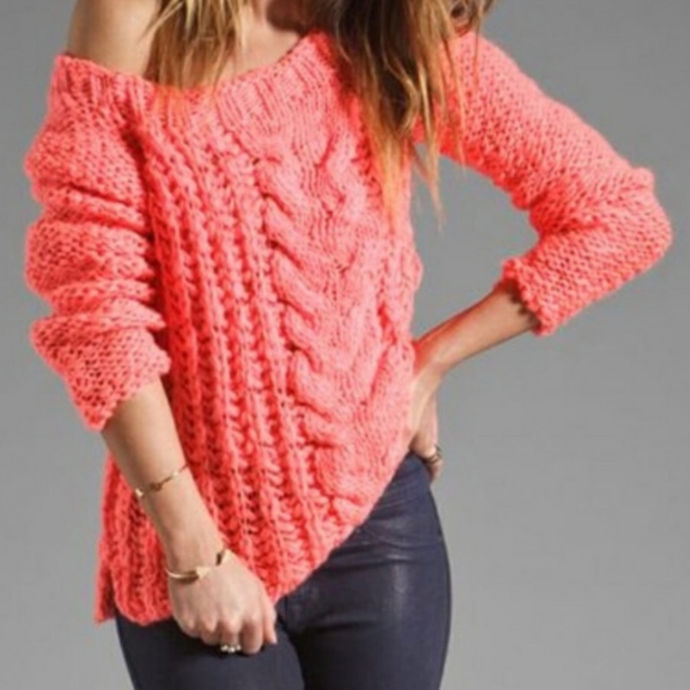Free People Hot Pink Knit Chunky Sweater XS